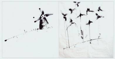 Ingrid Freihold, Lebensräume im Wandel (1) Windmühlen, Tusche auf Siam Papier, je 50x50cm